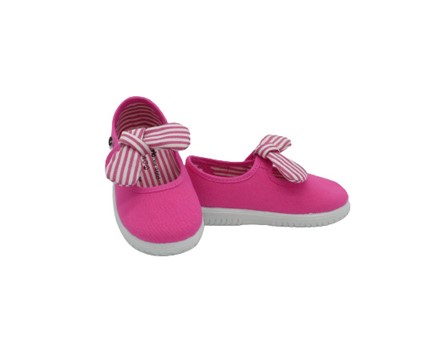 Ballerina in tessuto con cinturino in velcro e fiocco