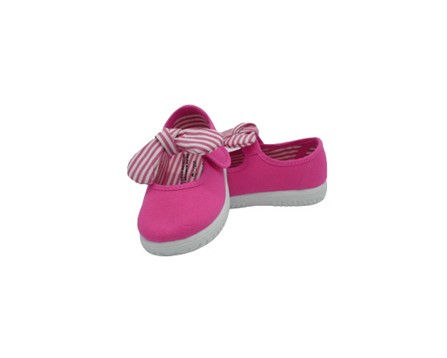 Ballerina in tessuto con cinturino in velcro e fiocco