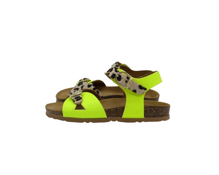 Sandalo in pelle glitterata e maculata con doppia fibbia