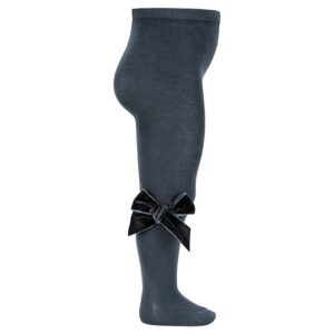 Calza in caldo cotone con fiocco laterale in velluto