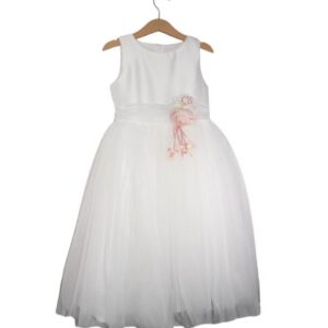 Vestito con balza in tulle e fiore