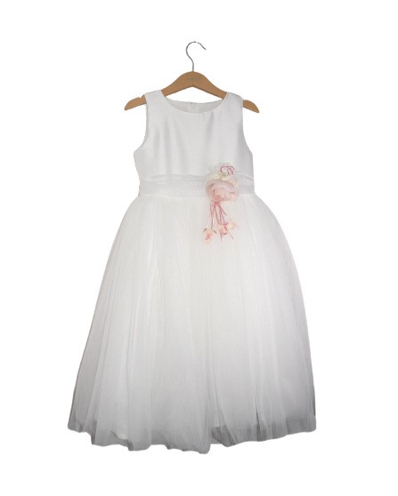 Vestito con balza in tulle e fiore