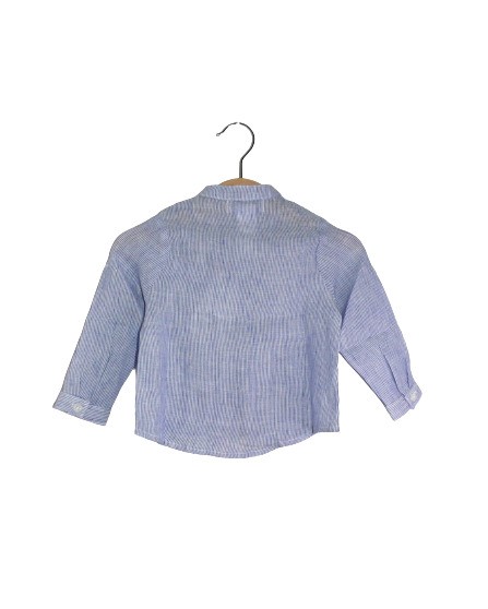 Camicia coreana in lino rigata