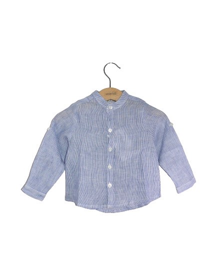 Camicia coreana in lino rigata