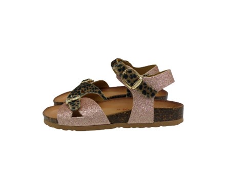 Sandalo in micro glitter e leopardato con doppia fibbia
