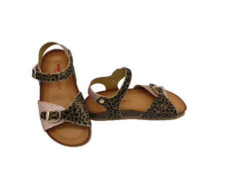 Sandalo in micro glitter e leopardato con doppia fibbia