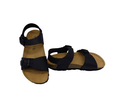 Sandalo bio in pelle con doppie fibbie
