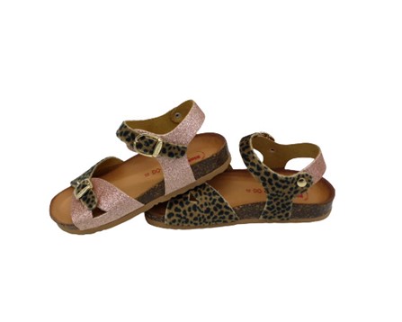 Sandalo in micro glitter e leopardato con doppia fibbia