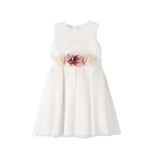 Vestito cerimonia in raso con cintura fiori