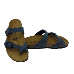 Ciabatta infradito in eco pelle con doppie fibbie