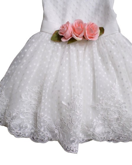 Vestito tulle pois con pizzo con fiori + fascia