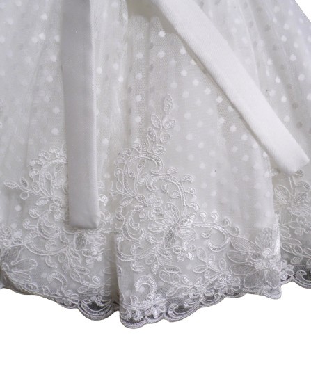Vestito tulle pois con pizzo con fiori + fascia