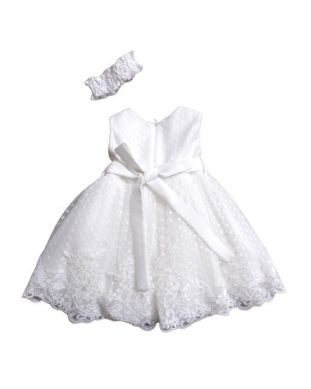 Vestito tulle pois con pizzo con fiori + fascia
