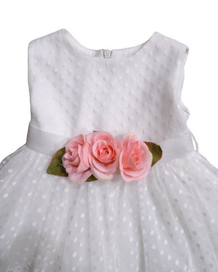 Vestito tulle pois con pizzo con fiori + fascia