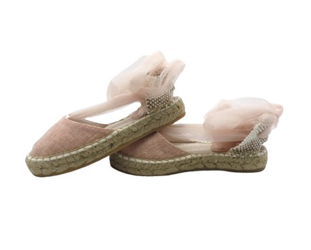 Espadrilles in tessuto con brillantini e nastro in tulle