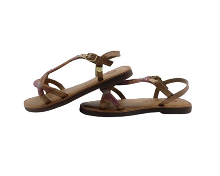 Sandalo in pelle e micro strass con fibbia