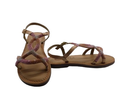 Sandalo in pelle e micro strass con fibbia