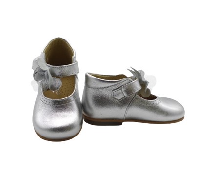 Ballerina primo passo in pelle laminata con fiore