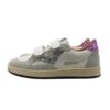 Sneaker in pelle e micro glitter con doppio velcro