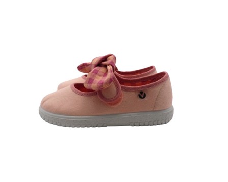 Ballerina in tessuto con cinturino in velcro e fiocco vichy