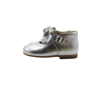 Ballerina primo passo in pelle laminata con fiore