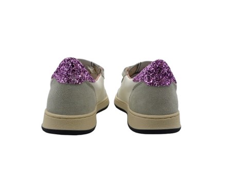 Sneaker in pelle e micro glitter con doppio velcro