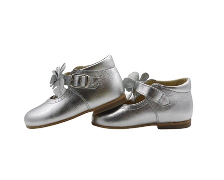 Ballerina primo passo in pelle laminata con fiore