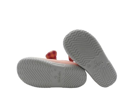 Ballerina in tessuto con cinturino in velcro e fiocco vichy