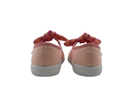 Ballerina in tessuto con cinturino in velcro e fiocco vichy