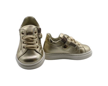 Sneaker primo passo in pelle laminata lacci e zip