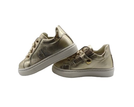 Sneaker primo passo in pelle laminata lacci e zip