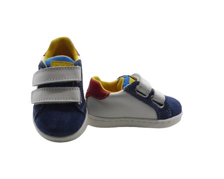 Sneaker primo passo in pelle e camoscio con doppio velcro