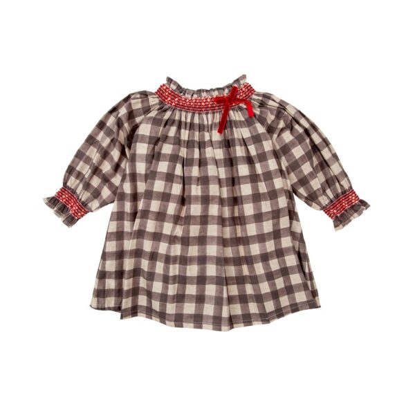 Vestito a quadretti con dettagli ricamo punto smock