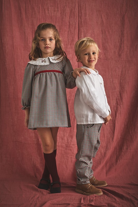 Vestito pied de poule con colletto