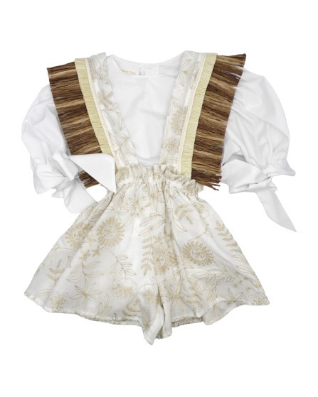 Completo salopette e camicia maniche palloncino
