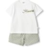 Completo t-shirt con giraffa e short a righe