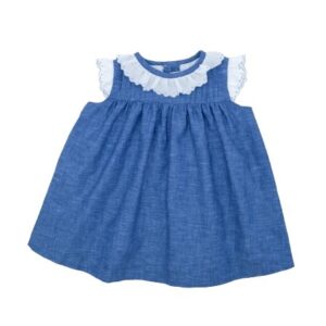 Vestito smanicato con pizzo al collo e sulle spalle