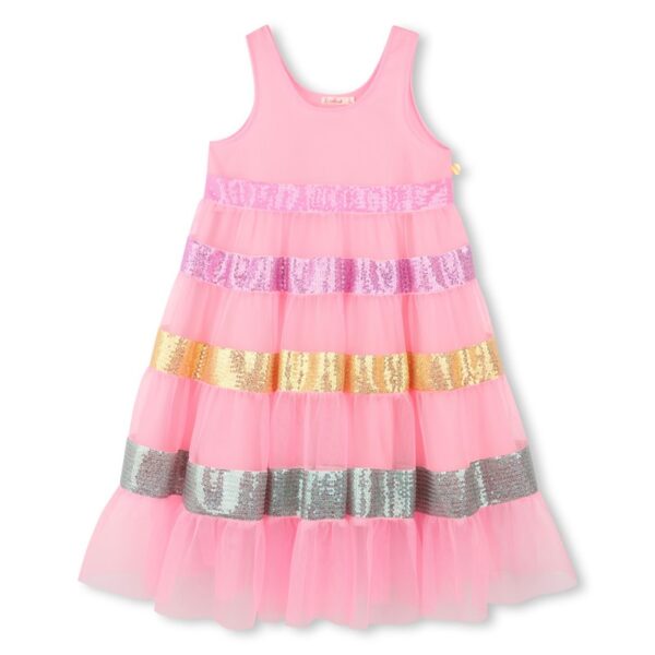 Vestito smanicato in tulle con fasce pailettes