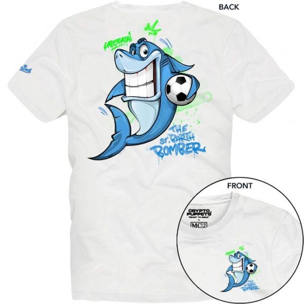 T-shirt mezza manica con stampa shark bomber sul retro