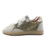 Sneaker in pelle e micro glitter con doppio velcro