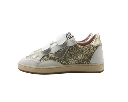 Sneaker in pelle e micro glitter con doppio velcro