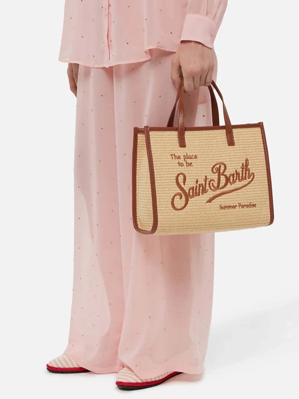 Borsa a mano vivian midi beige effetto paglia