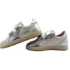 Sneaker in pelle laminata e micro glitter con doppio velcro