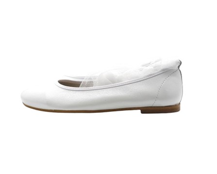 Ballerina in pelle con nastro in tulle