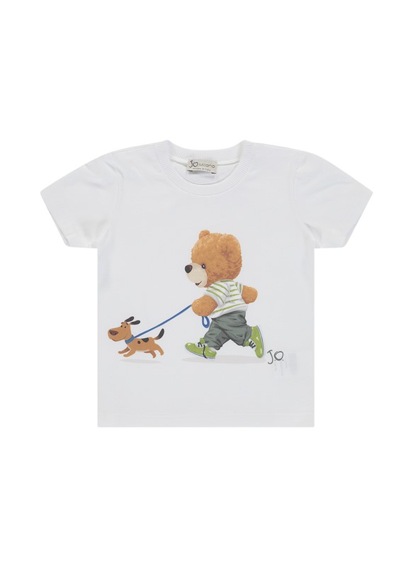 Completo t-shirt con orsetto e bermuda a righe