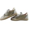 Sneaker in pelle e micro glitter con doppio velcro