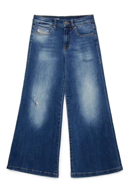 Pantalone denim a zampa con strappi