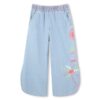 Pantalone denim con ricamo laterale e spacchi