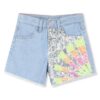 Short in denim con pailettes