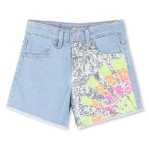 Short in denim con pailettes